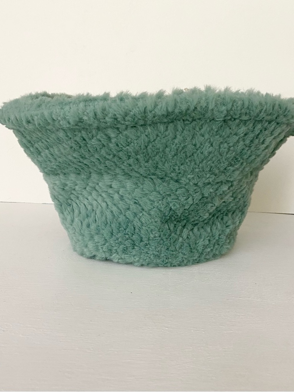 Plush Faux Fur Bucket Hat in Sage Green - Picture 3 of 5